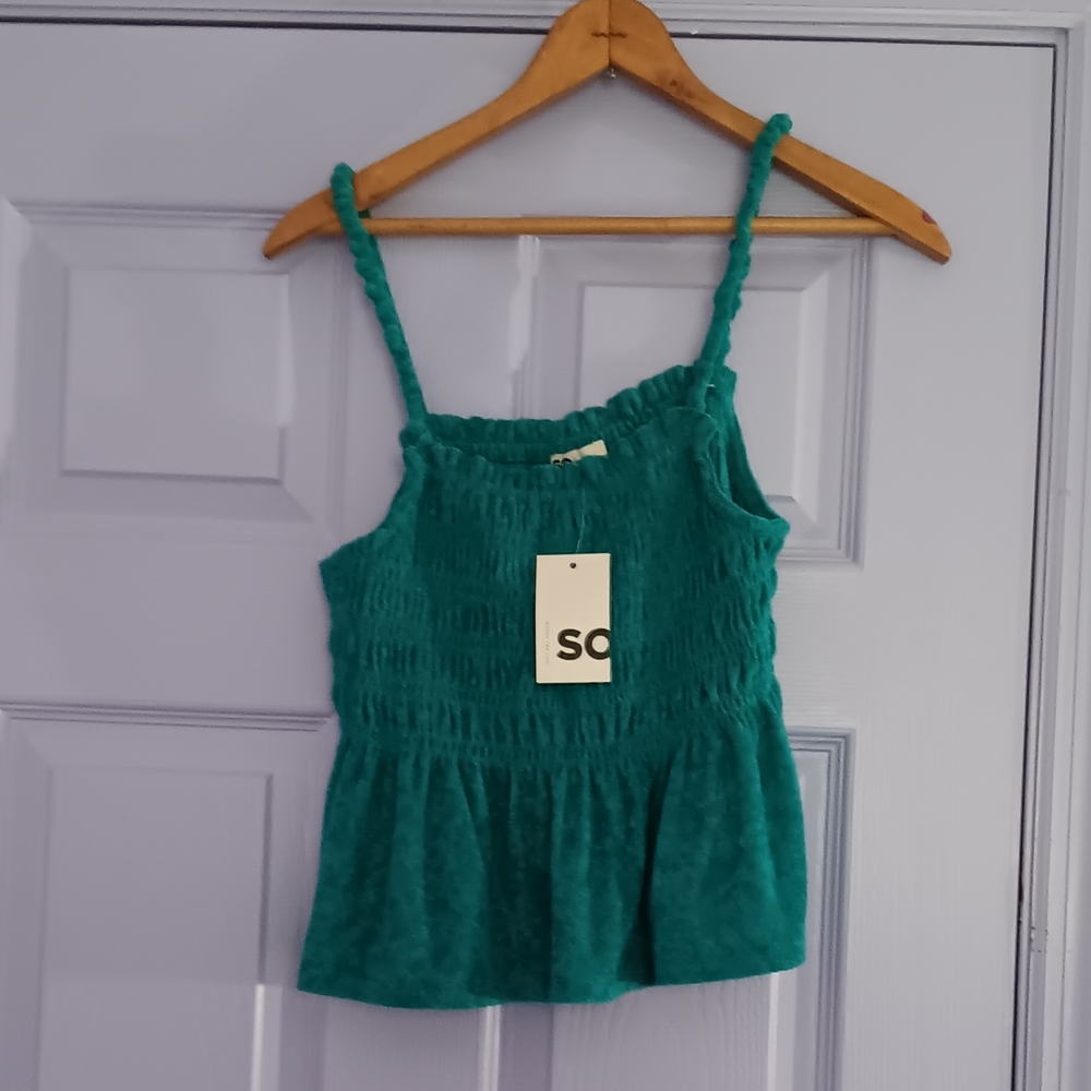 🔷️3-$15🔷️SO | Juniors Smocked Ruffle Crop Top Terry Cloth Large Nwt!